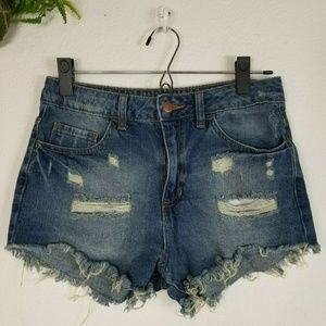 Forever 21 High Waisted Distressed Shorts Jeans M
